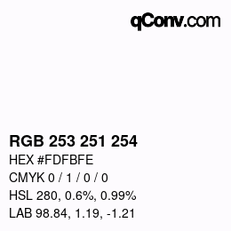 Código de color: RGB 253 251 254 | qconv.com