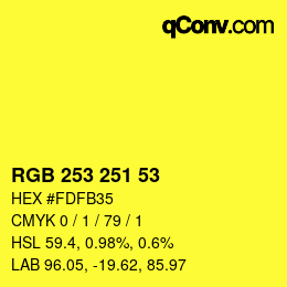 Color code: RGB 253 251 53 | qconv.com