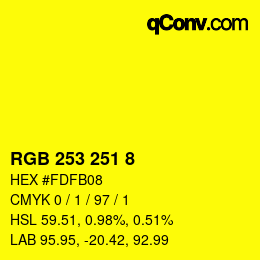 Color code: RGB 253 251 8 | qconv.com