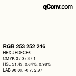Color code: RGB 253 252 246 | qconv.com