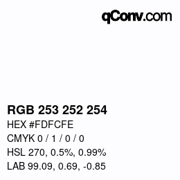 Color code: RGB 253 252 254 | qconv.com