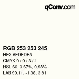 Color code: RGB 253 253 245 | qconv.com