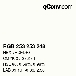 Color code: RGB 253 253 248 | qconv.com