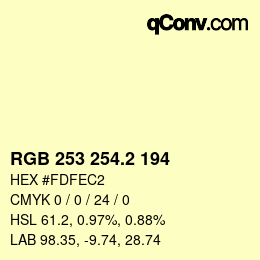 カラーコード: RGB 253 254.2 194 | qconv.com