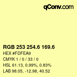 カラーコード: RGB 253 254.6 169.6 | qconv.com