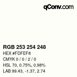 Color code: RGB 253 254 248 | qconv.com