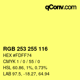 Color code: RGB 253 255 116 | qconv.com