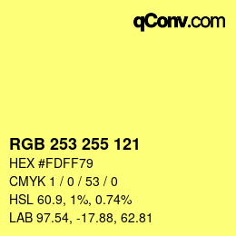 Color code: RGB 253 255 121 | qconv.com