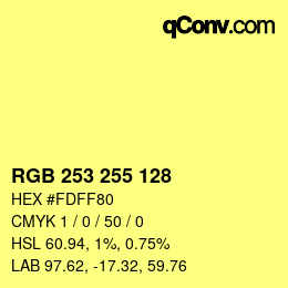 Color code: RGB 253 255 128 | qconv.com