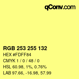 Color code: RGB 253 255 132 | qconv.com