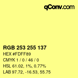 Color code: RGB 253 255 137 | qconv.com