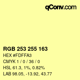 Color code: RGB 253 255 163 | qconv.com