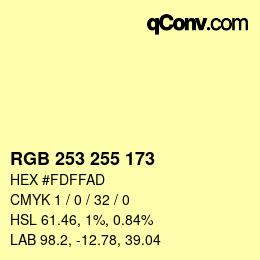 Color code: RGB 253 255 173 | qconv.com