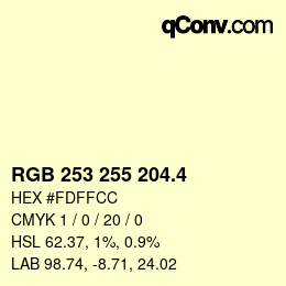 カラーコード: RGB 253 255 204.4 | qconv.com