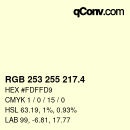 カラーコード: RGB 253 255 217.4 | qconv.com