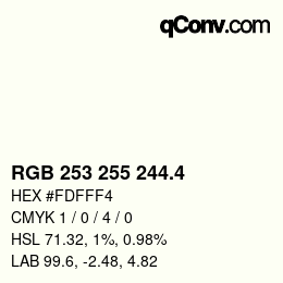 カラーコード: RGB 253 255 244.4 | qconv.com