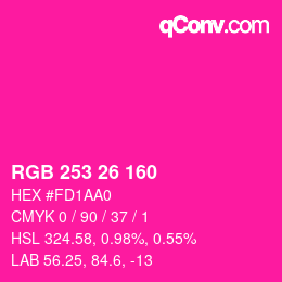 Color code: RGB 253 26 160 | qconv.com