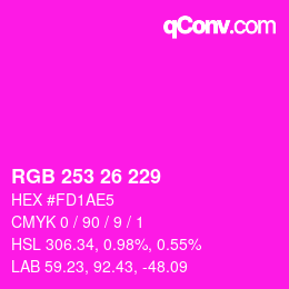 カラーコード: RGB 253 26 229 | qconv.com