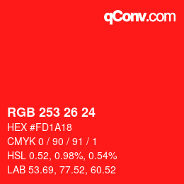 颜色代码: RGB 253 26 24 | qconv.com