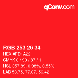 カラーコード: RGB 253 26 34 | qconv.com