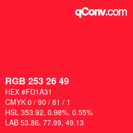 カラーコード: RGB 253 26 49 | qconv.com