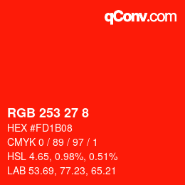 颜色代码: RGB 253 27 8 | qconv.com