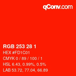 カラーコード: RGB 253 28 1 | qconv.com