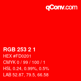 Color code: RGB 253 2 1 | qconv.com