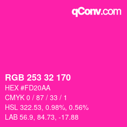 カラーコード: RGB 253 32 170 | qconv.com
