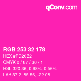 Color code: RGB 253 32 178 | qconv.com
