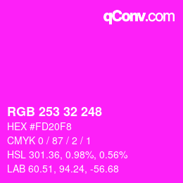 Color code: RGB 253 32 248 | qconv.com