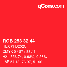 カラーコード: RGB 253 32 44 | qconv.com