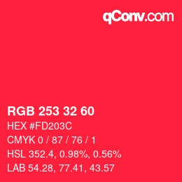 カラーコード: RGB 253 32 60 | qconv.com