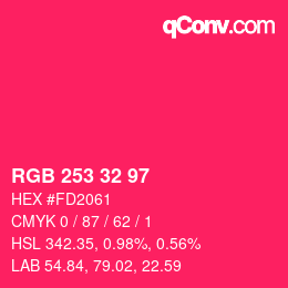 Color code: RGB 253 32 97 | qconv.com