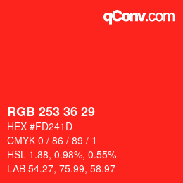 颜色代码: RGB 253 36 29 | qconv.com