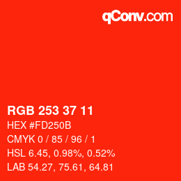 Color code: RGB 253 37 11 | qconv.com