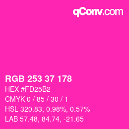 颜色代码: RGB 253 37 178 | qconv.com