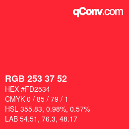 Farbcode: RGB 253 37 52 | qconv.com