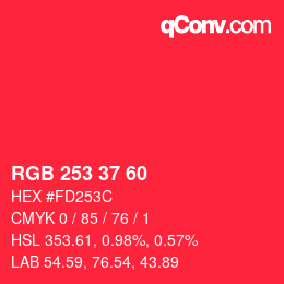 カラーコード: RGB 253 37 60 | qconv.com