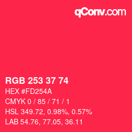 Color code: RGB 253 37 74 | qconv.com