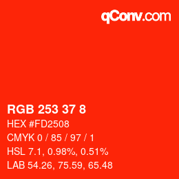 颜色代码: RGB 253 37 8 | qconv.com