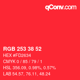 Color code: RGB 253 38 52 | qconv.com