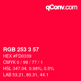 Color code: RGB 253 3 57 | qconv.com