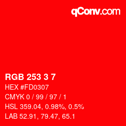 Color code: RGB 253 3 7 | qconv.com