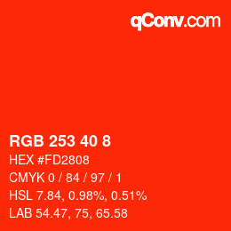 颜色代码: RGB 253 40 8 | qconv.com