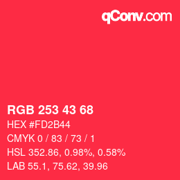 カラーコード: RGB 253 43 68 | qconv.com