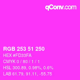 カラーコード: RGB 253 51 250 | qconv.com