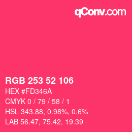 Color code: RGB 253 52 106 | qconv.com
