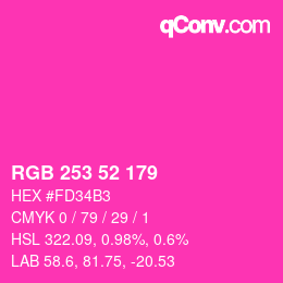 Color code: RGB 253 52 179 | qconv.com
