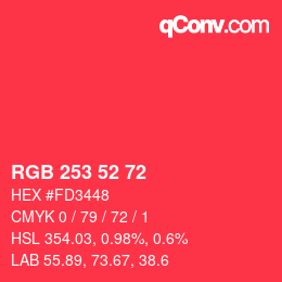 Color code: RGB 253 52 72 | qconv.com
